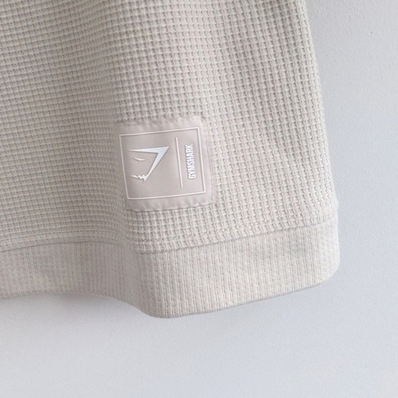 GYMSTARK | Waffle Knit Shirt Notch Neck Long Sleeve, Beige, Womens L - Picture 6 of 12